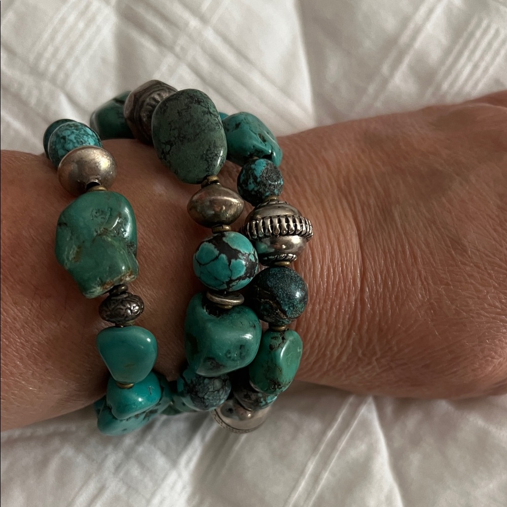 Turquoise and Silver Beaded Bracelet Set